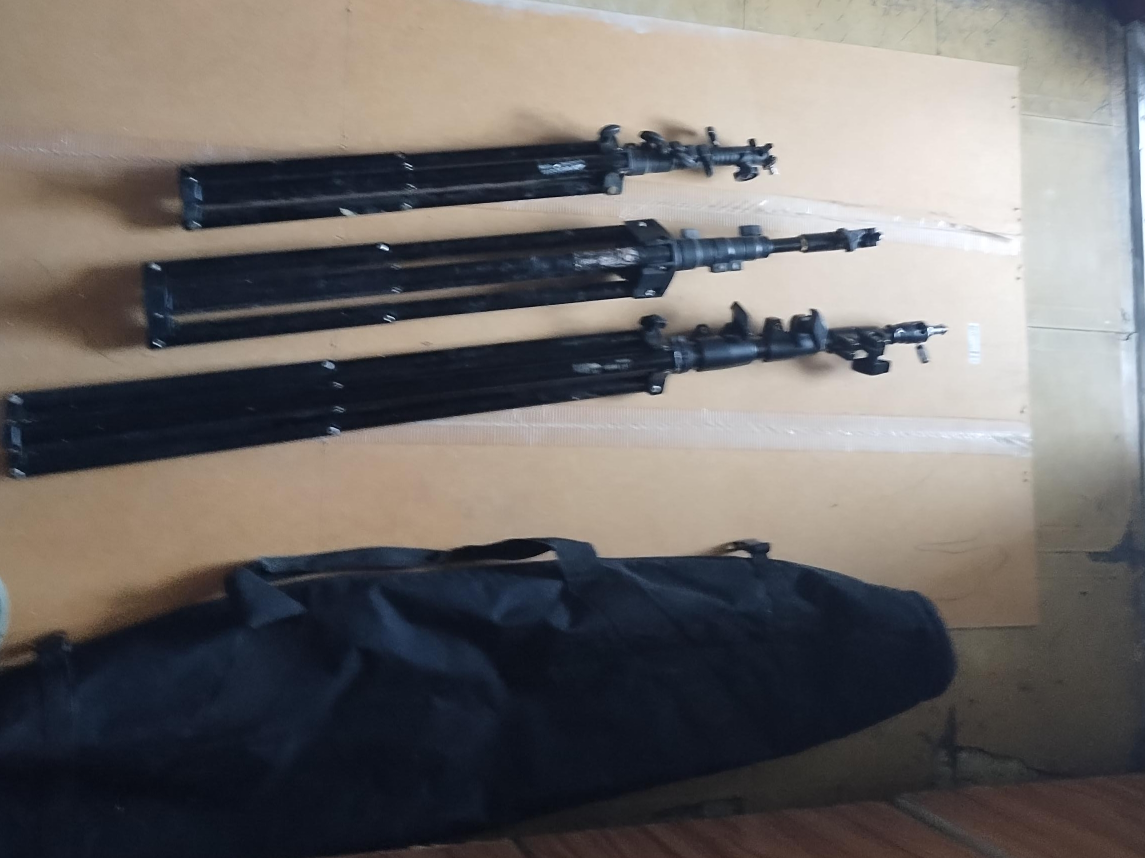Three Black Light Stands with Carrying Bag