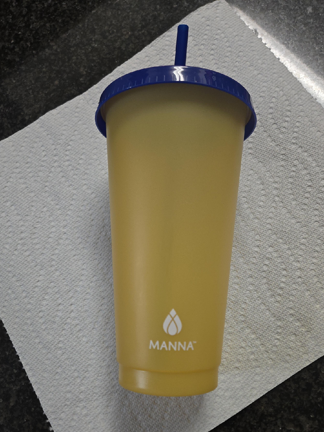 Manna Yellow Tumbler with Blue Lid and Straw thumbnail