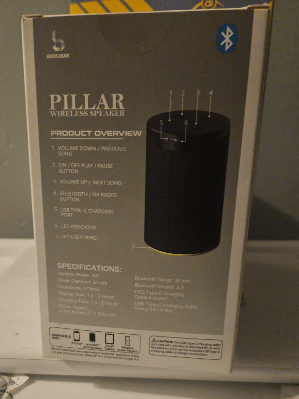 Bass Jaxx Pillar Wireless Speaker - New in Box thumbnail