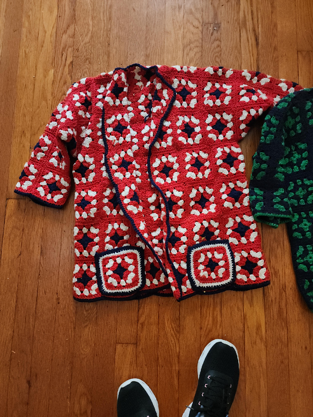 Handmade Crochet Cardigan Red, White, Blue thumbnail