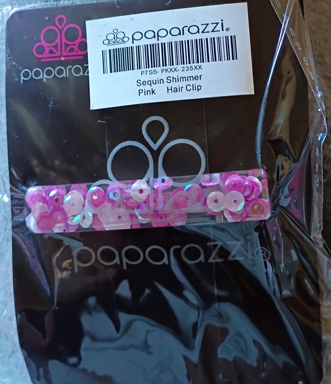 New Paparazzi Sequin Shimmer Pink Hair Clip thumbnail