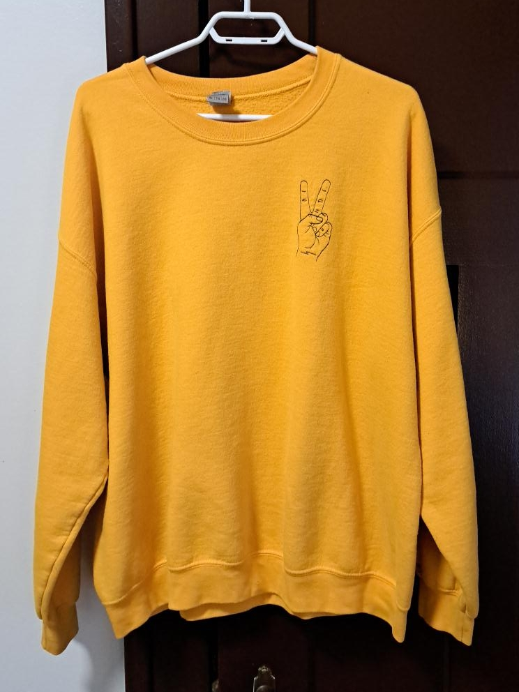 Yellow Crewneck Sweatshirt with Peace Sign thumbnail