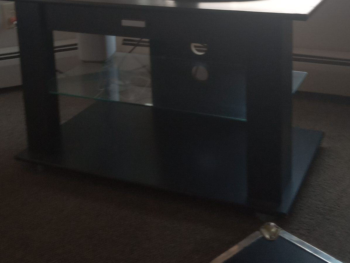 Black TV Stand with Glass Shelves thumbnail