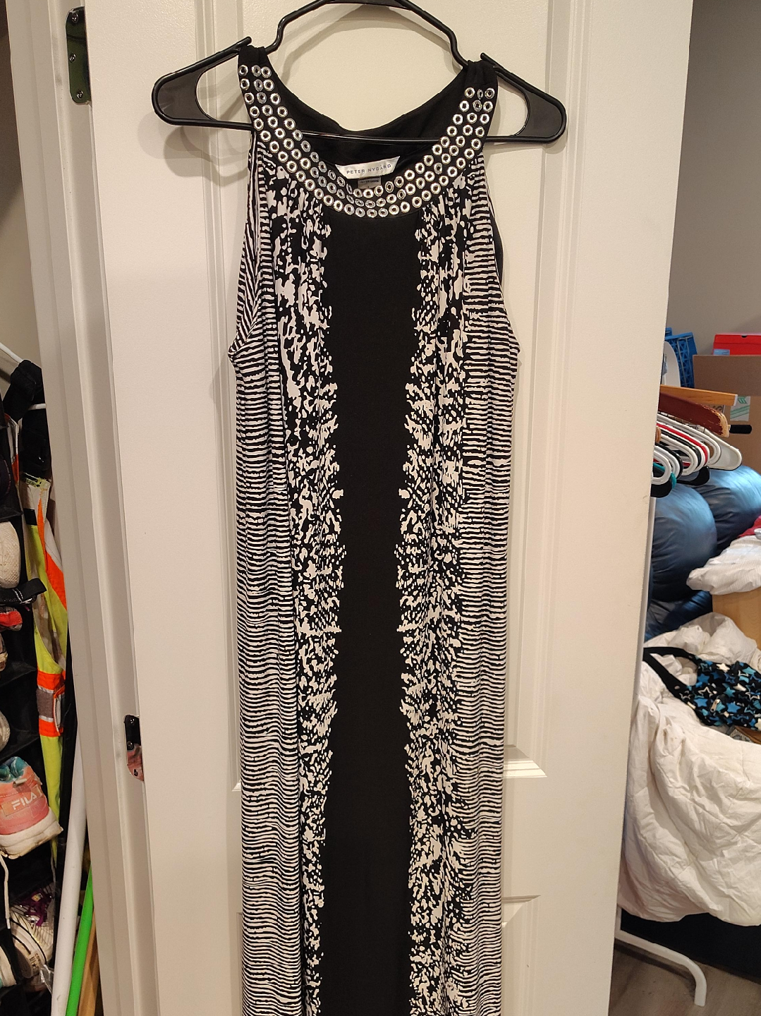 Peter Nygard Black & White Maxi Dress - Size L thumbnail