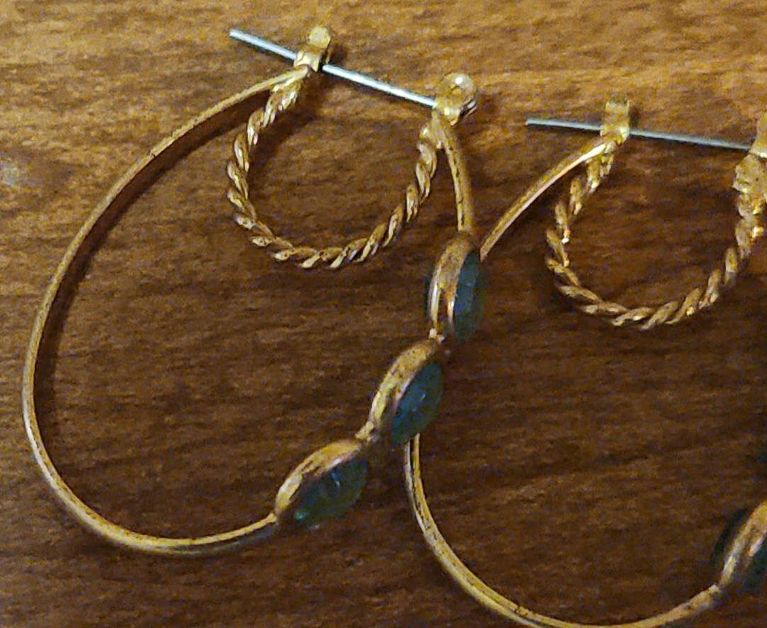 Gold Tone Hoop Earrings with Turquoise thumbnail