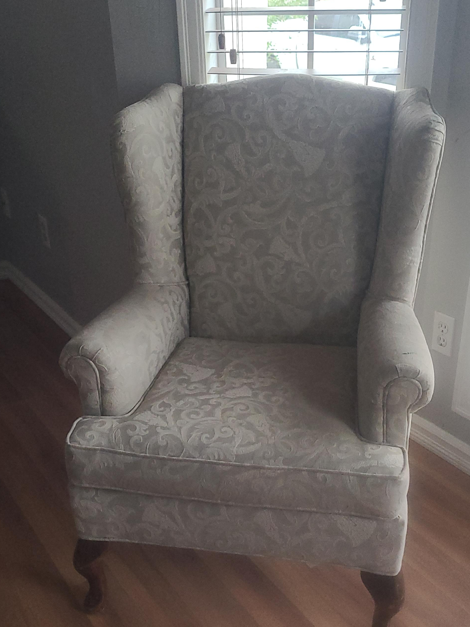 Wingback Chair - Beige Patterned Fabric thumbnail
