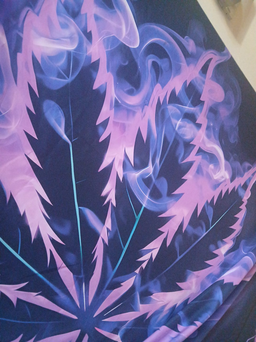 Tapestry with Weed Leaf and Smoke Design
