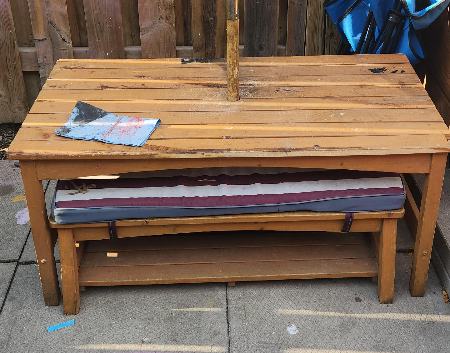 Wooden Outdoor Table with Bench and Cushion image indicator(2)