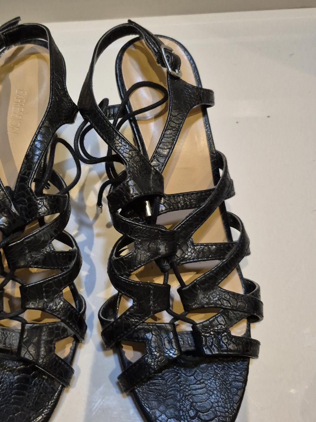 Expression Black Gladiator Heels - Size 8