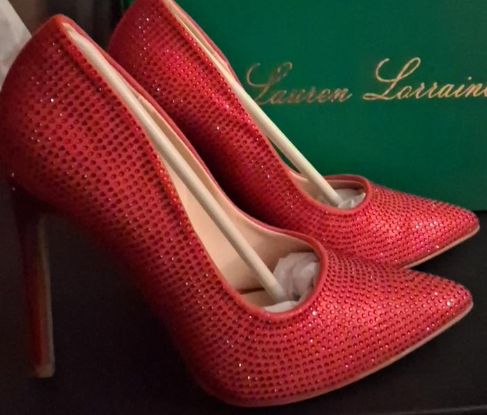 Lauren Lorraine Red Rhinestone Heels thumbnail