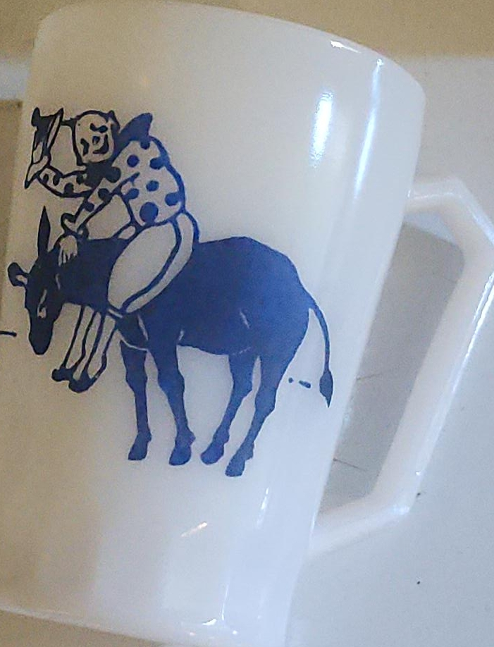 Vintage Milk Glass Mug with Donkey Design thumbnail