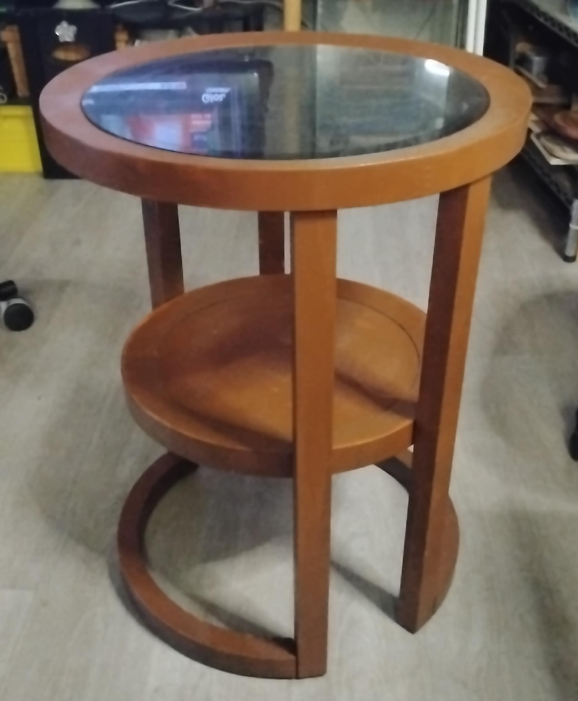 Round Wooden Side Table with Glass Top thumbnail