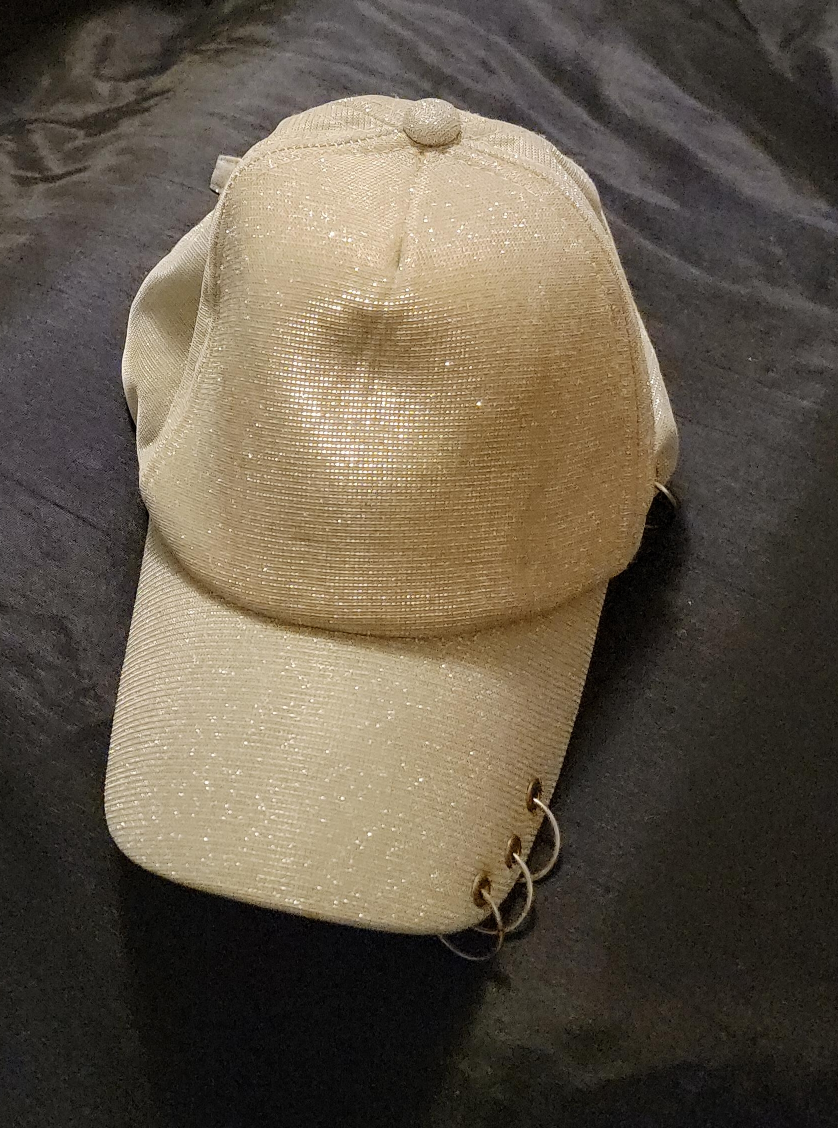 Sparkly Cream Baseball Cap with Piercings thumbnail