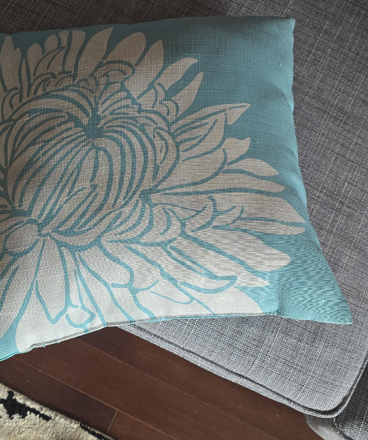 Floral Throw Pillow - Teal and White thumbnail