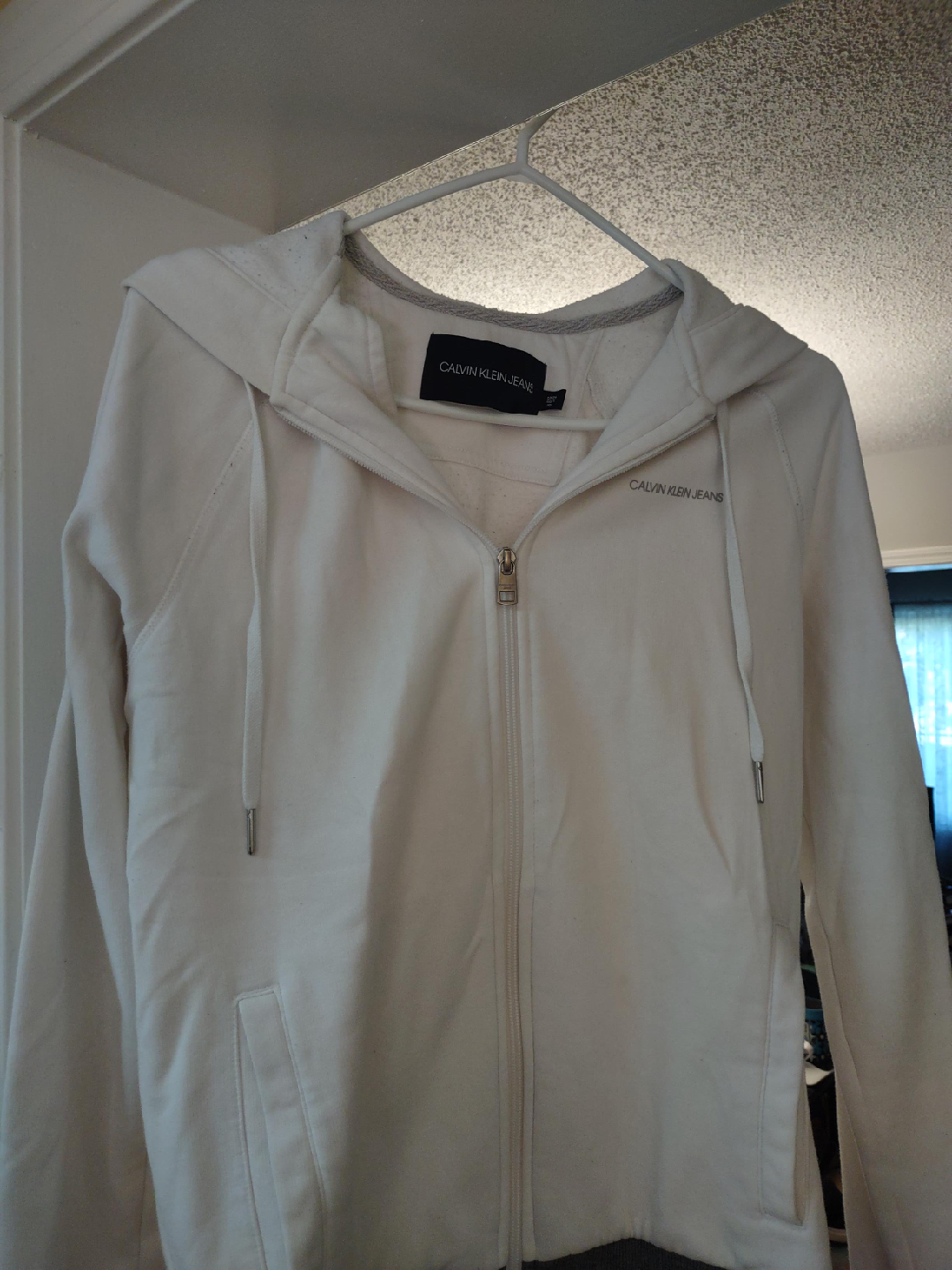 Calvin Klein Jeans White Zip-Up Hoodie - Size S