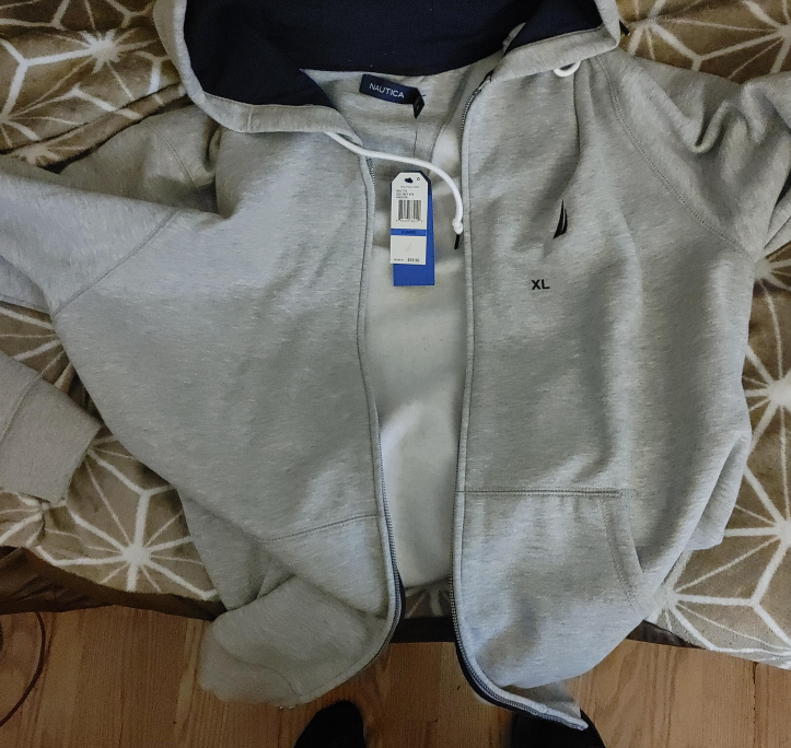 Nautica Grey Fleece Zip-Up Hoodie - XL