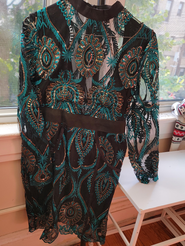 Black & Teal Embroidered Dress thumbnail