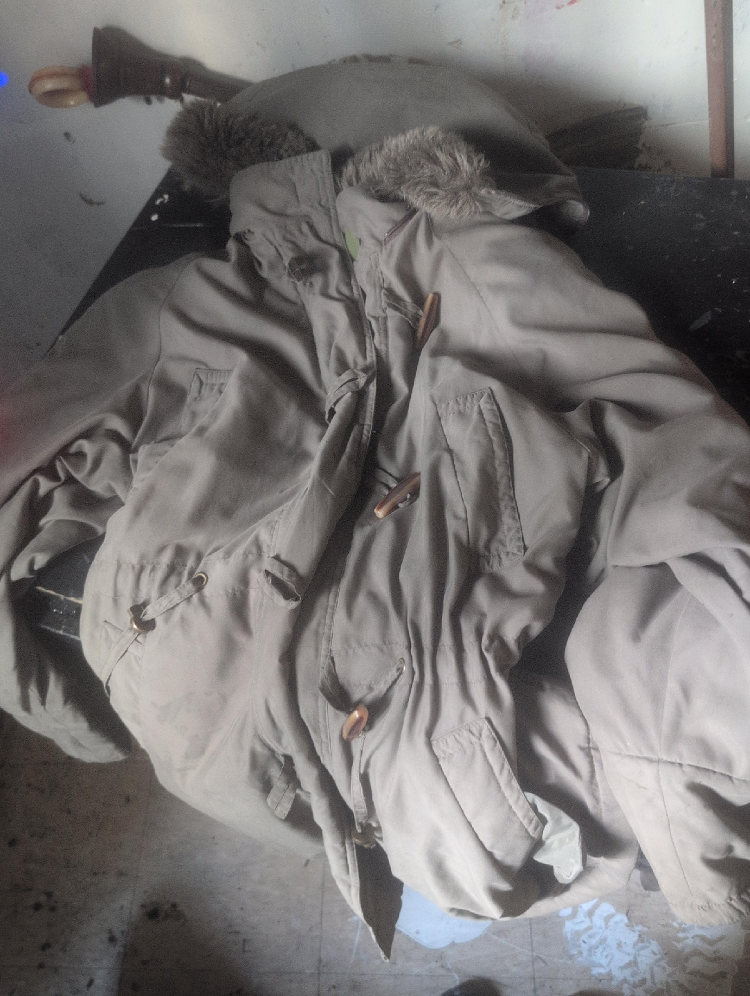 Beige Winter Parka with Fur Hood