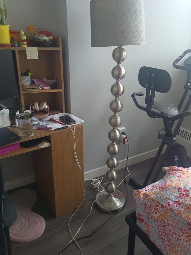 Silver Floor Lamp with Grey Shade