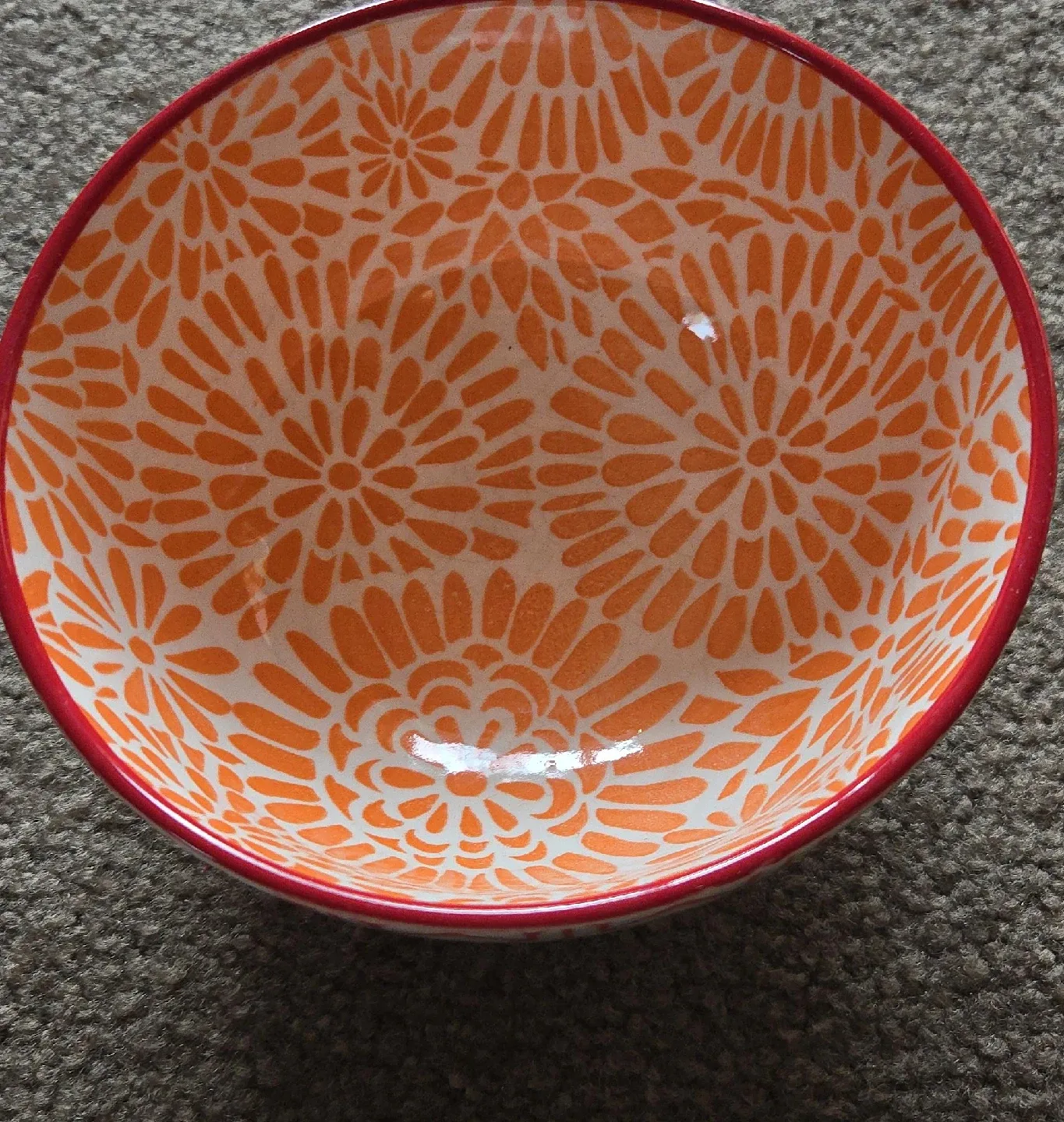 Orange Floral Patterned Bowl