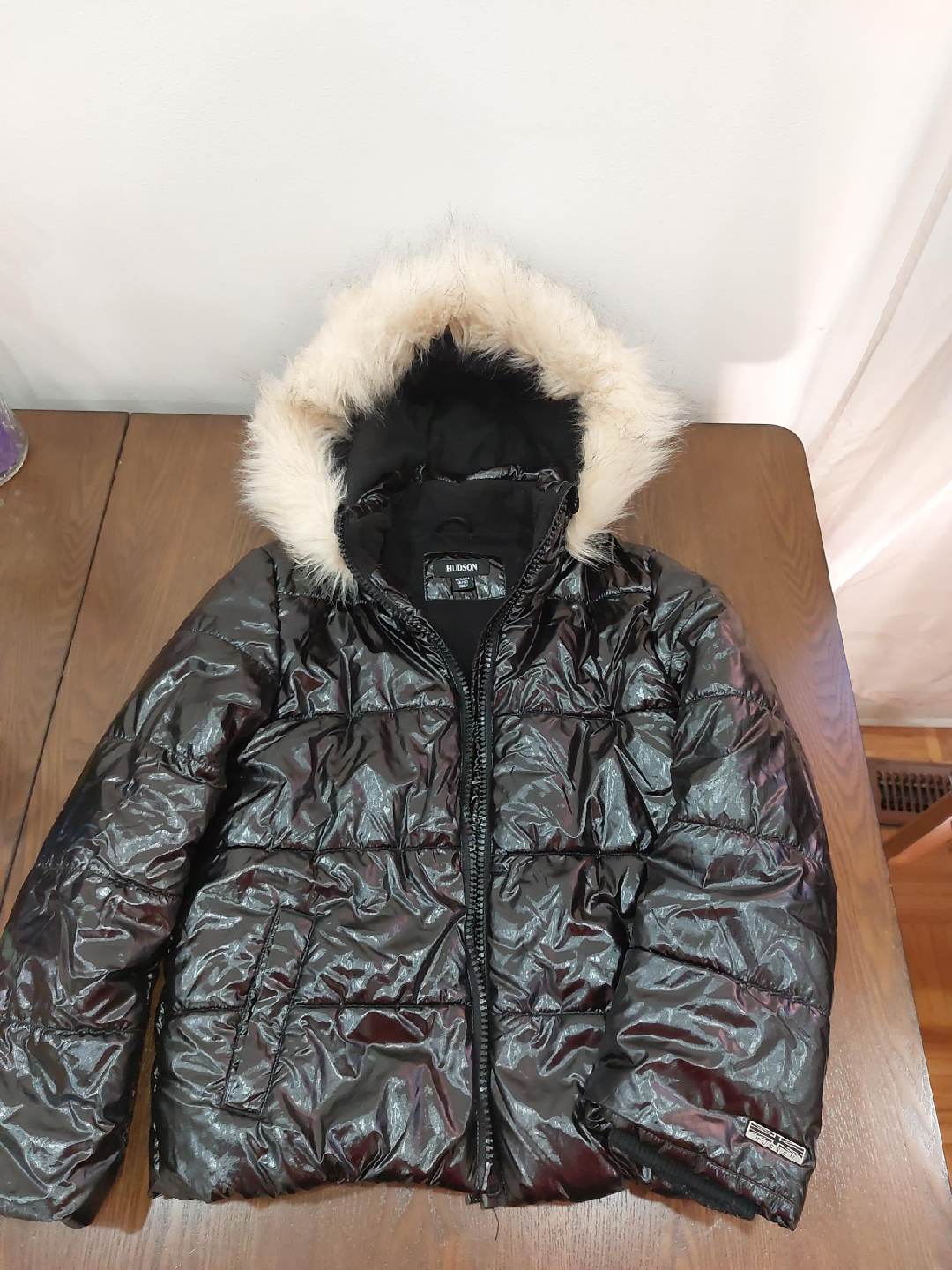 Hudson Black Puffer Jacket with Faux Fur Hood Size 8-10 thumbnail