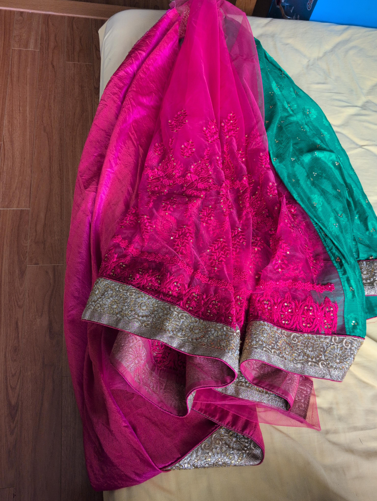 Pink & Green Embroidered Saree thumbnail