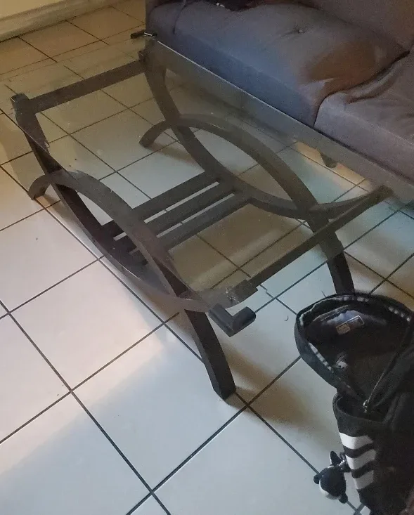 Glass Top Coffee Table with Wood Base