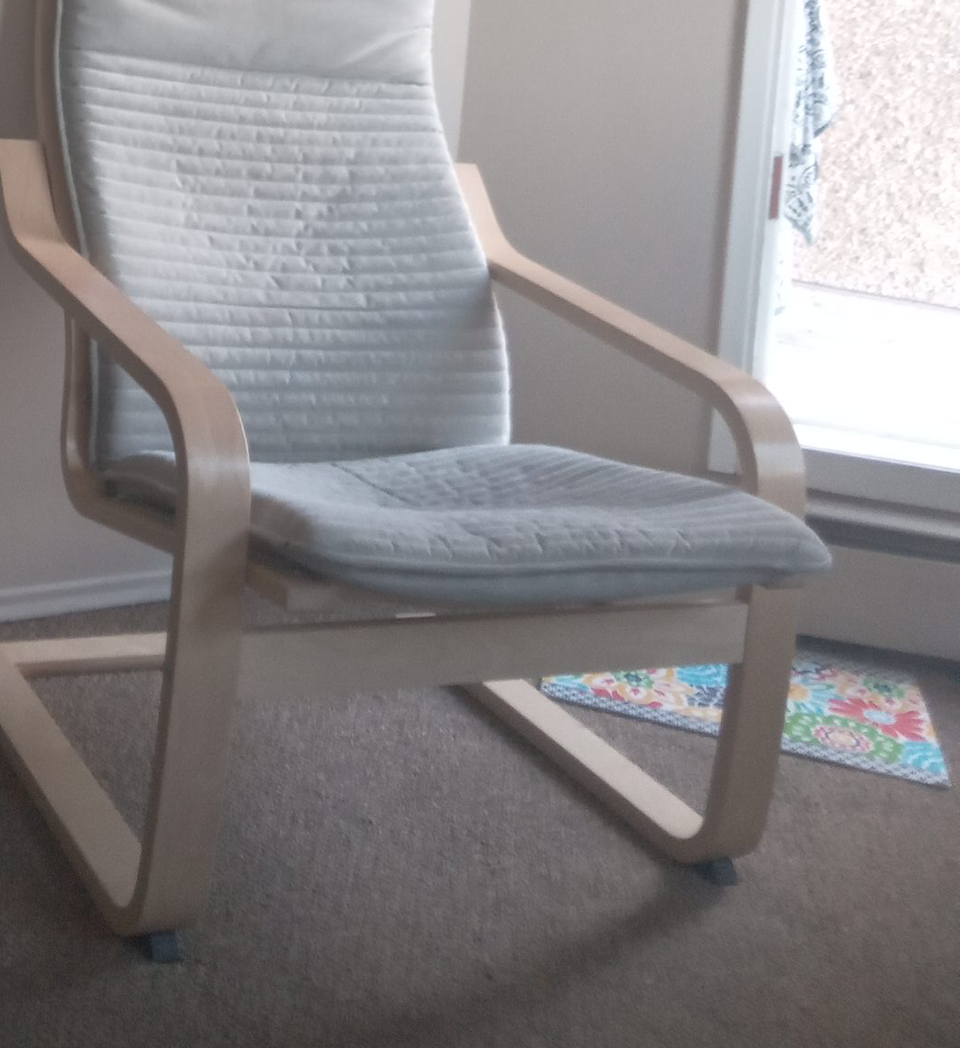 Light Wood Armchair with Light Blue Cushion thumbnail