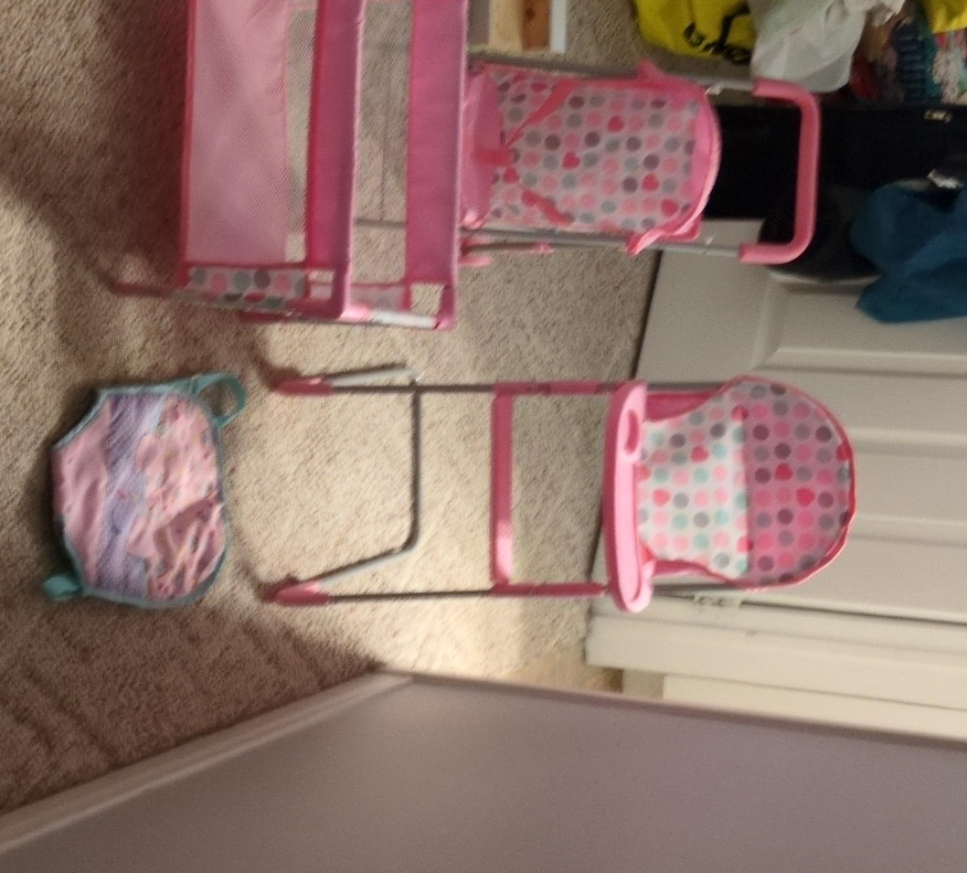 Pink Doll Crib, Stroller, and High Chair Set thumbnail