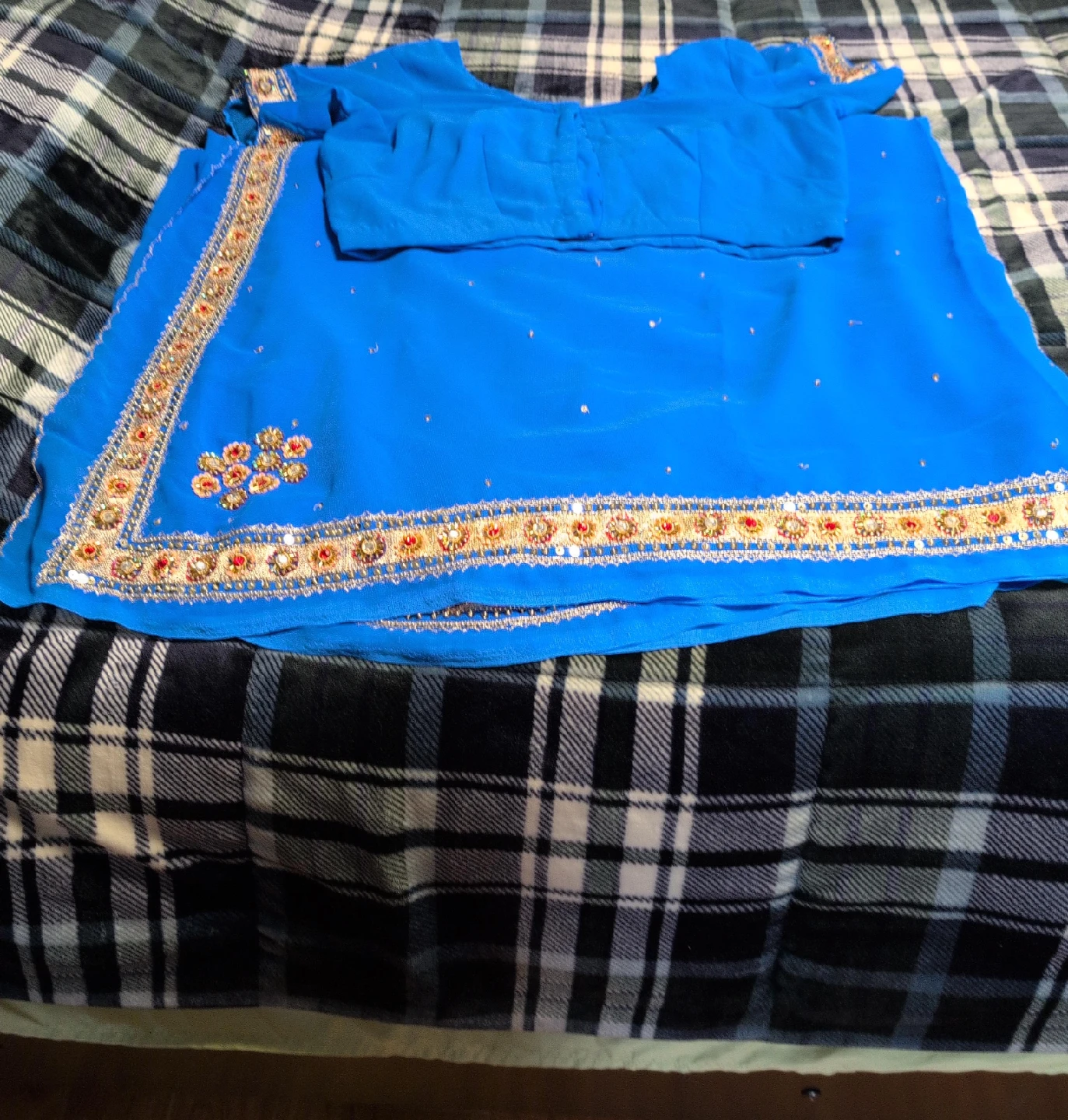 Blue Sari with Embellishments thumbnail