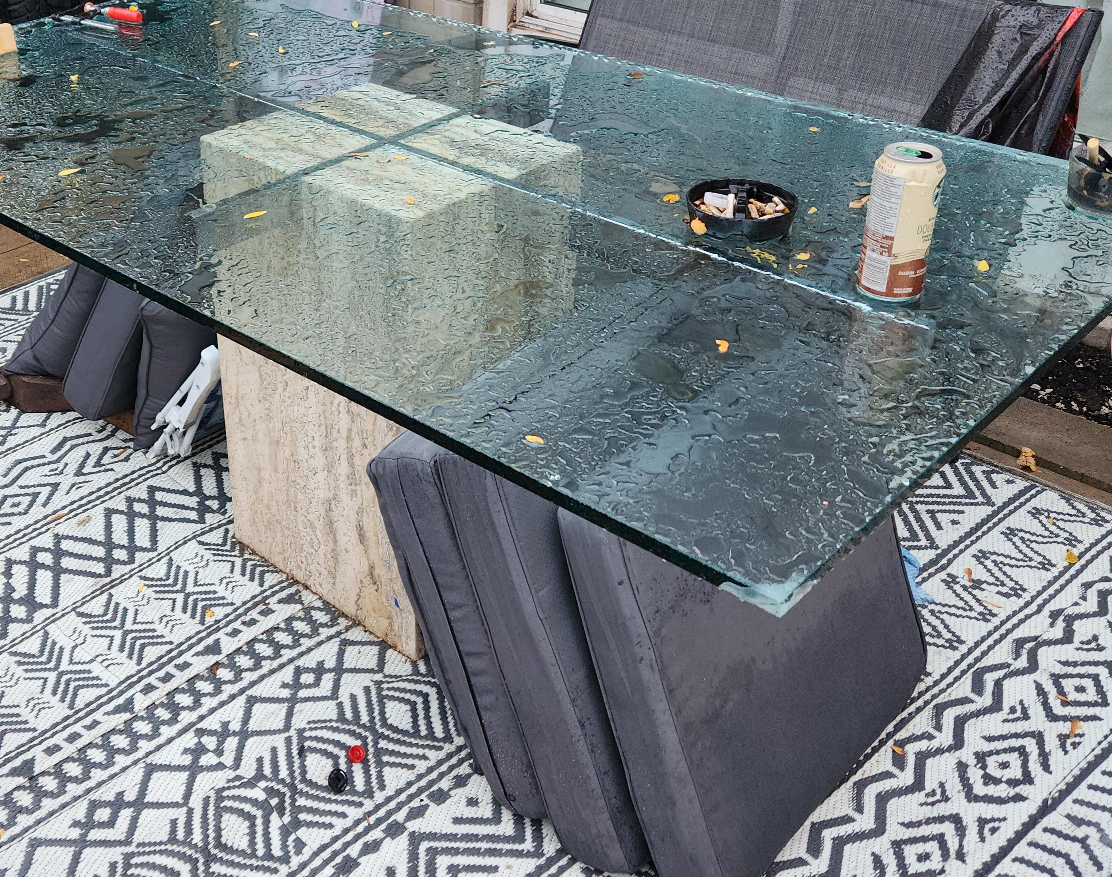 glass top tavertine table thumbnail