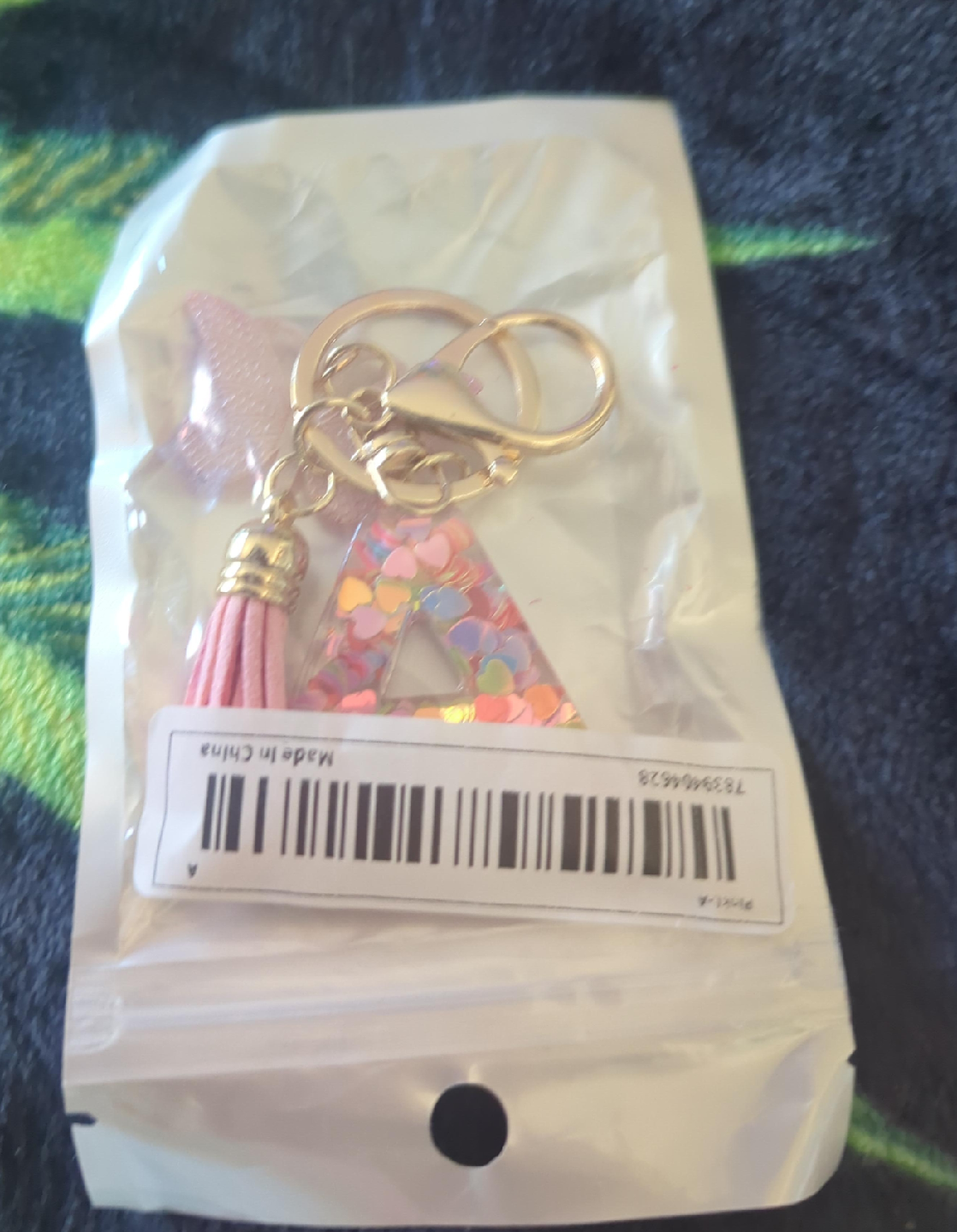 Initial 'A' Keychain - Pink Tassel & Glitter thumbnail