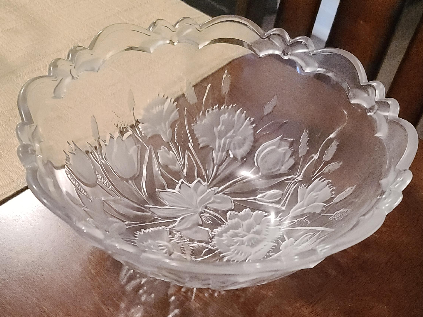 Floral Etched Glass Bowl