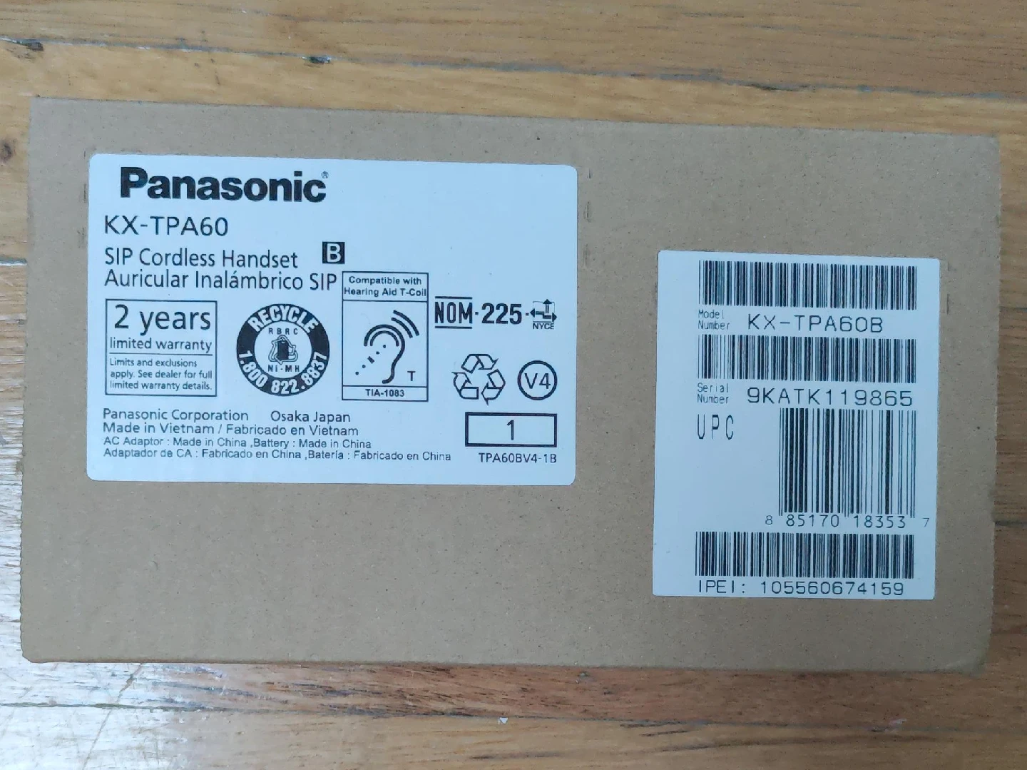 Panasonic KX-TPA60B SIP Cordless Handset - New in Box!
