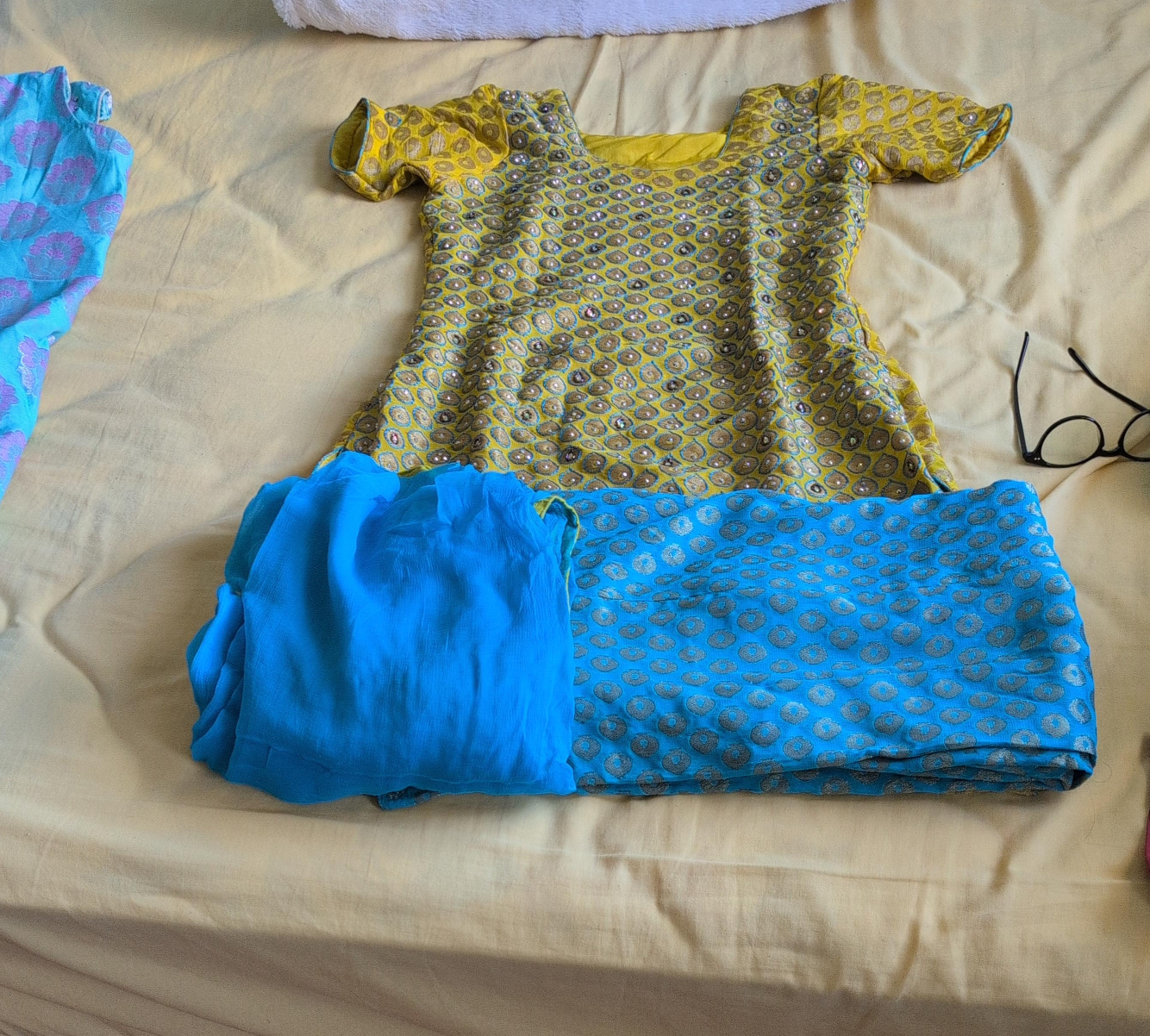 Yellow & Blue Salwar Kameez Set thumbnail