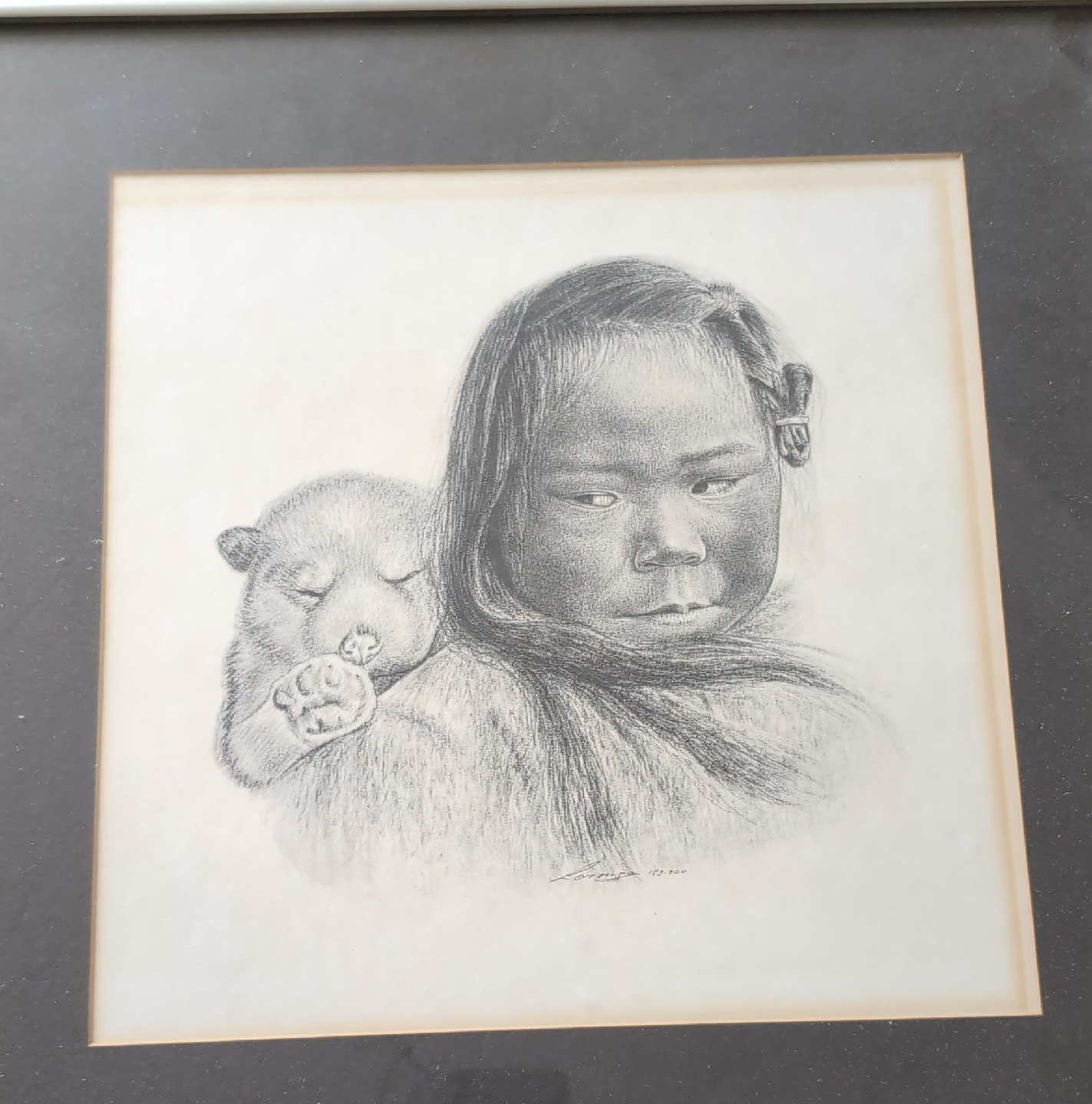 Pencil Sketch of Child and Puppy