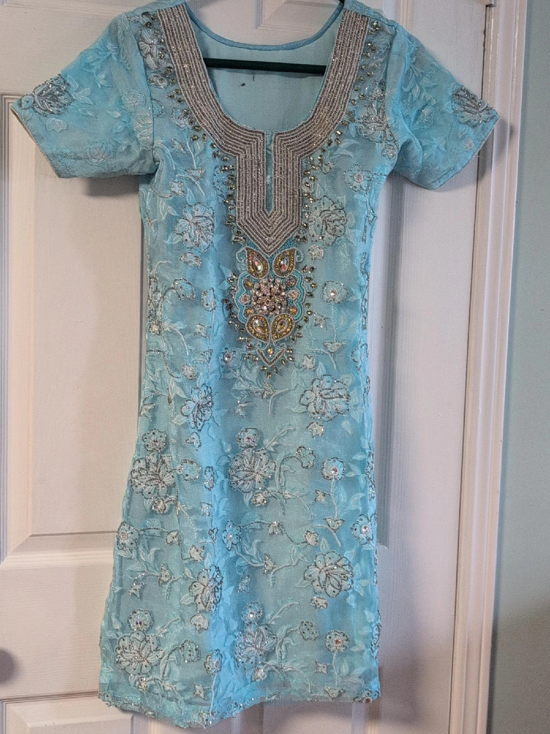 Light Blue Embroidered Kurti Dress thumbnail