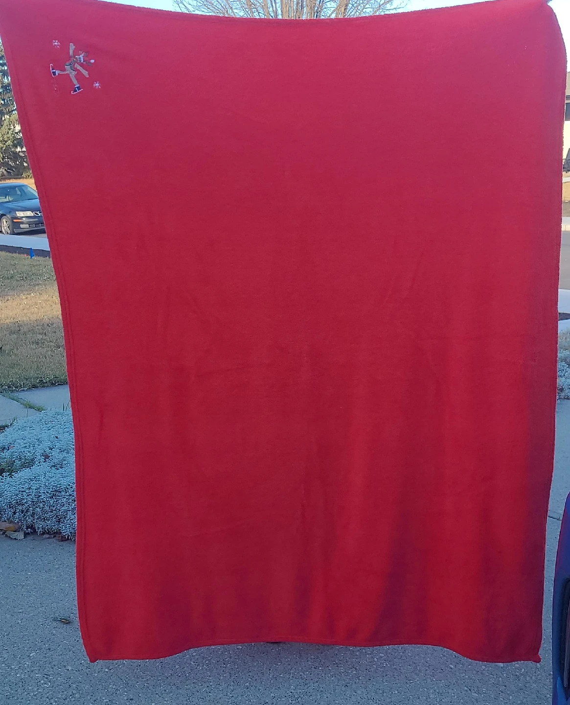 Red Throw Blanket with Embroidered Figure thumbnail