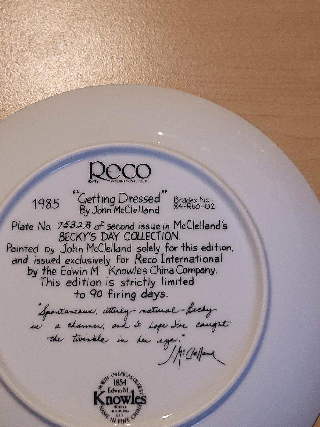 Reco 'Getting Dressed' Collector Plate thumbnail