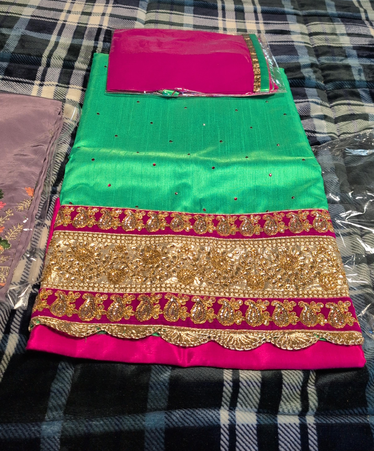 Indian Punjabi Suit - Green & Pink thumbnail
