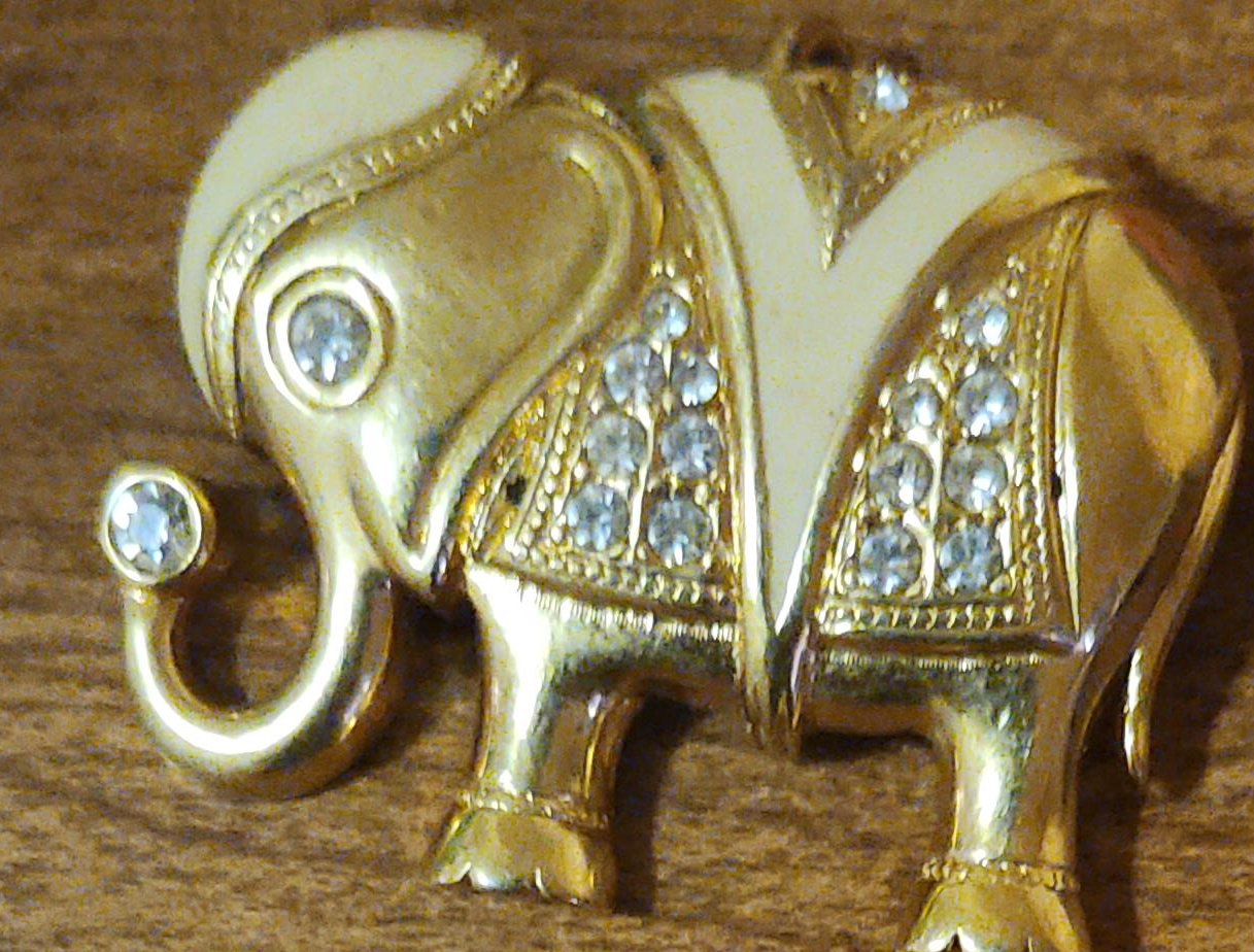 Gold Elephant Rhinestone Brooch thumbnail