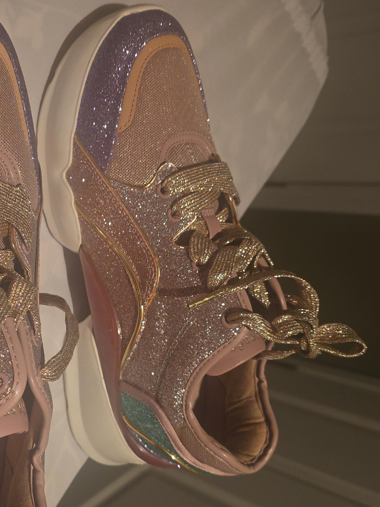 Sparkly Pink & Gold Sneakers thumbnail