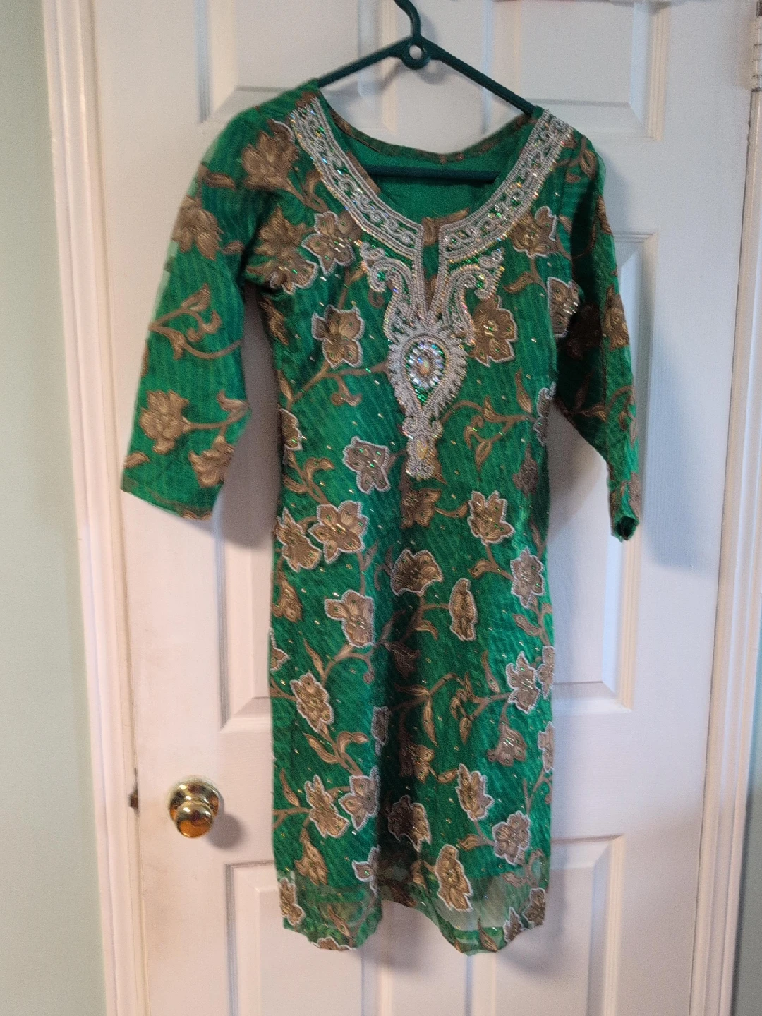 Green & Gold Embroidered Dress thumbnail