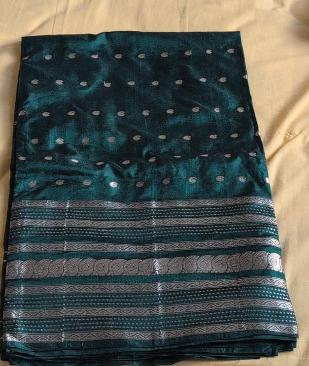 Green Saree with Silver Border thumbnail