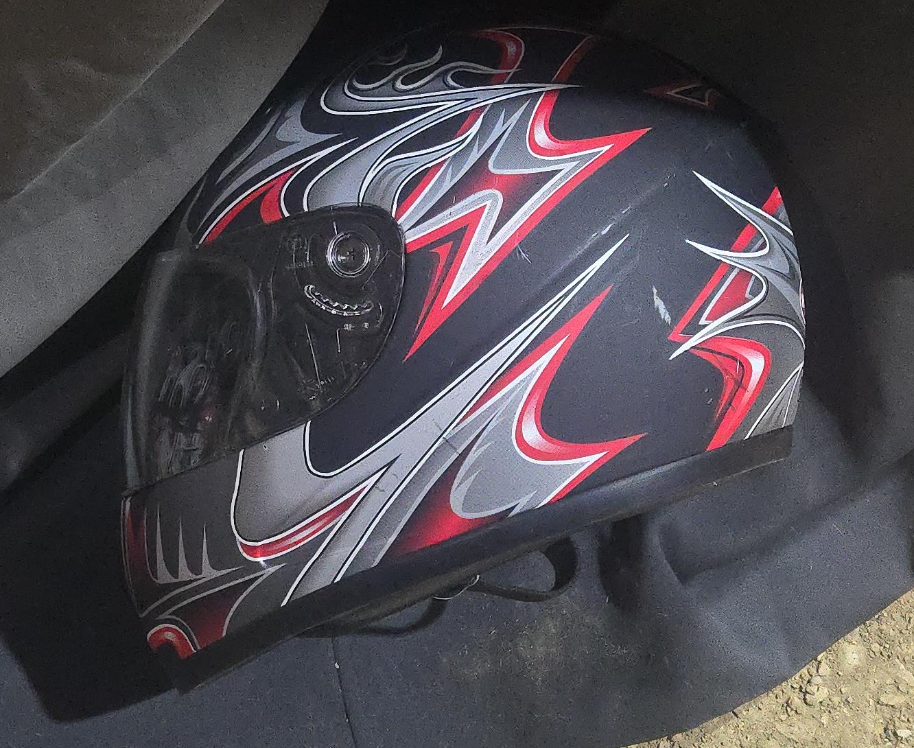 Motorcycle Helmet - Black, Red, and Silver thumbnail