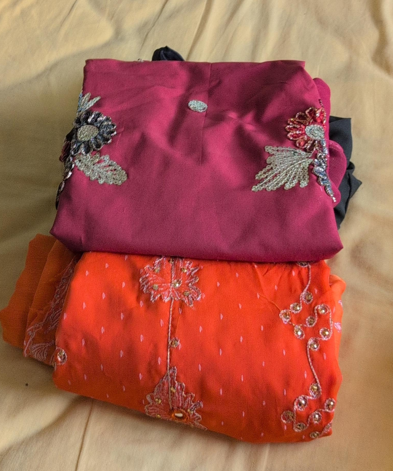 Embroidered Salwar Kameez - Maroon & Orange thumbnail