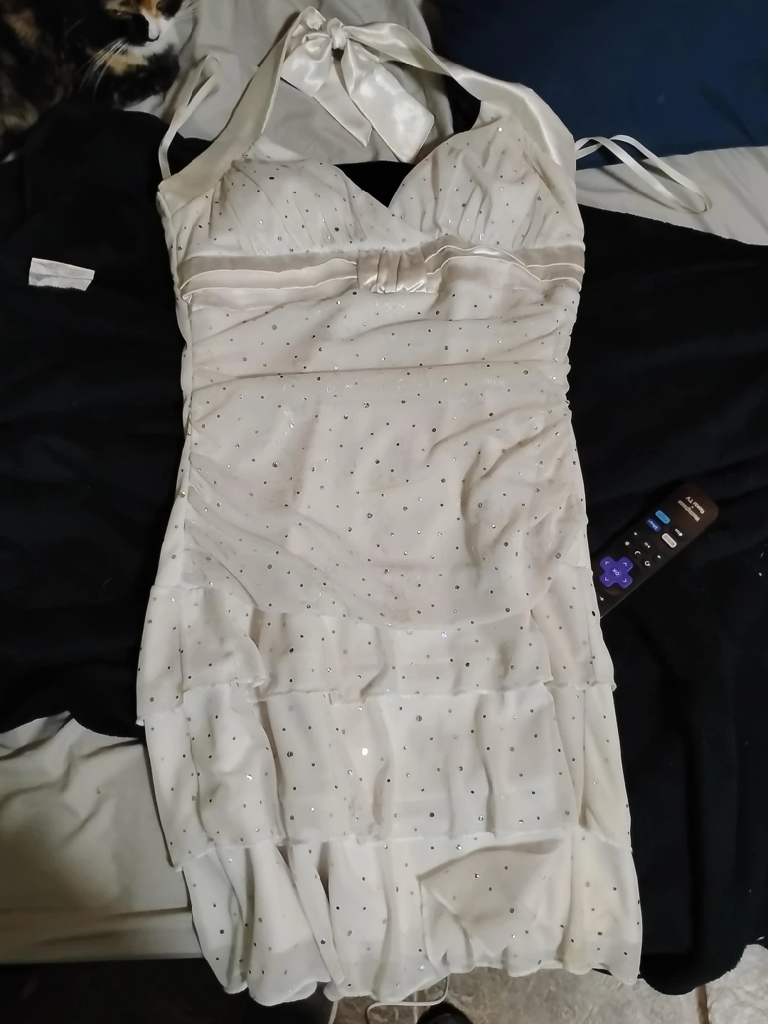 White Halter Dress with Silver Sequins thumbnail