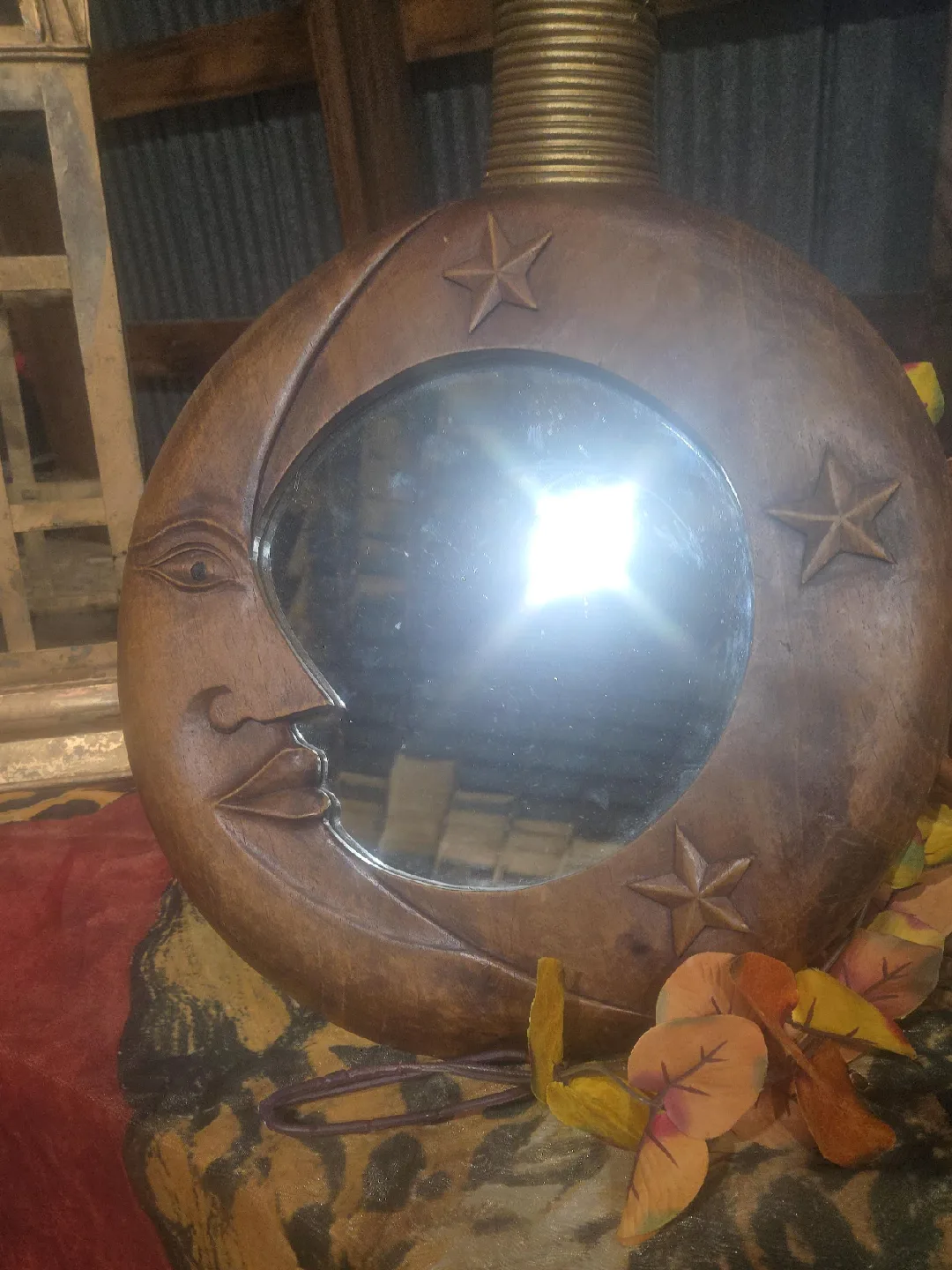 Moon Face Mirror with Star Accents