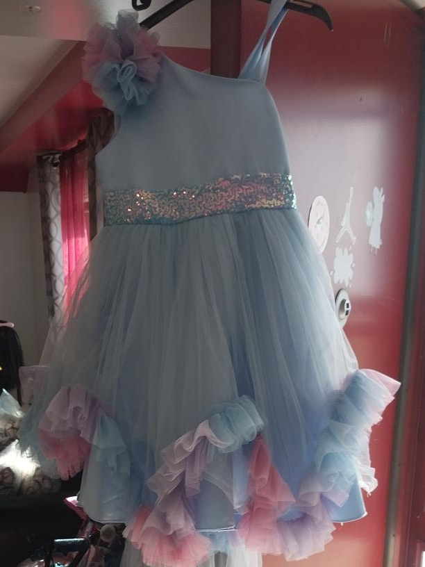 Girls Blue & Pink Tulle Dress with Sequins