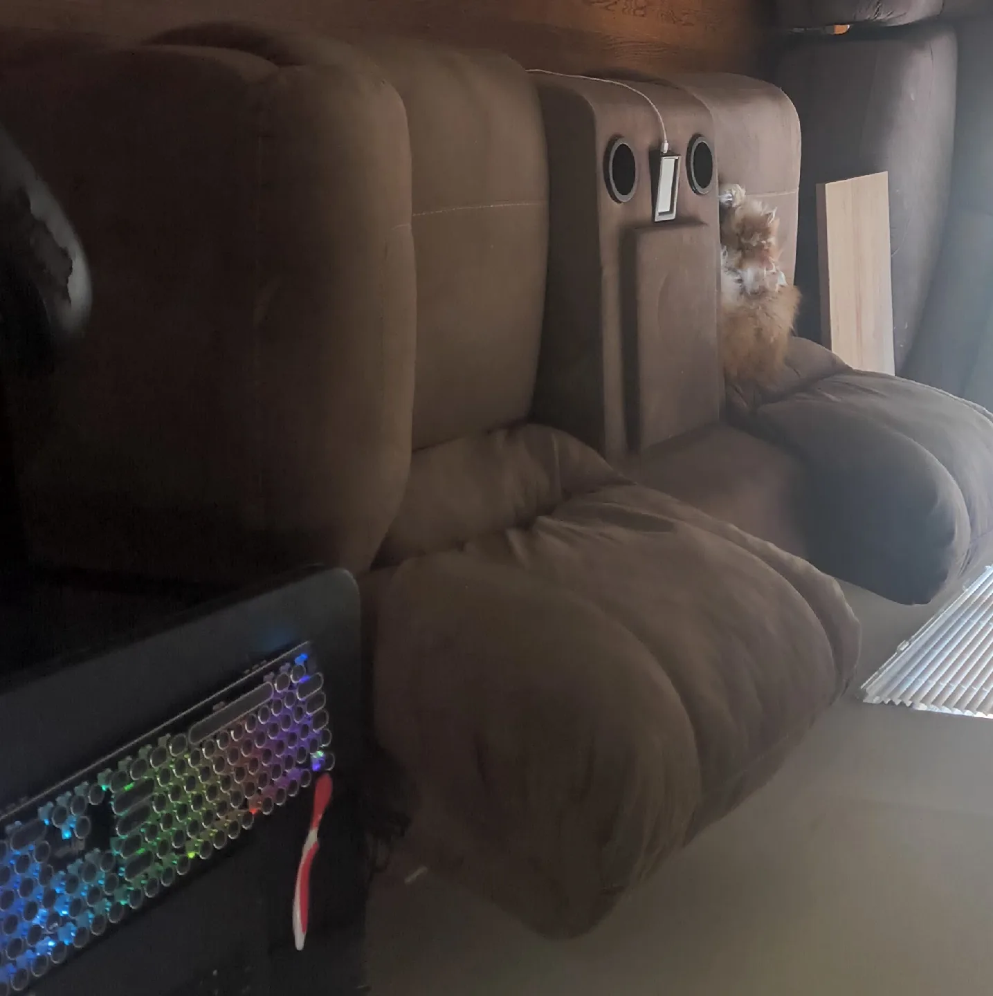 Brown Reclining Sofa with Console